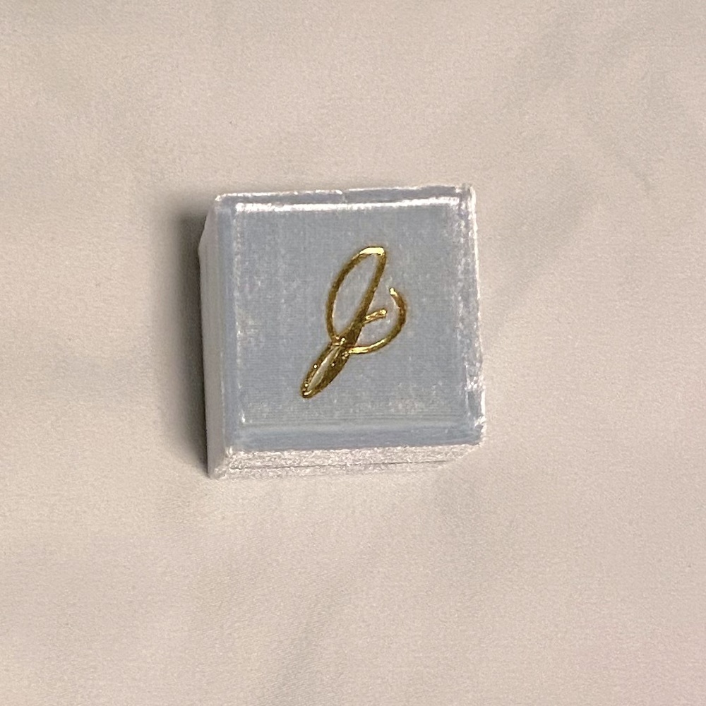 NWT The Mrs. Box Westerly Double Ring Box - Light Blue w/ Gold J Script Monogram